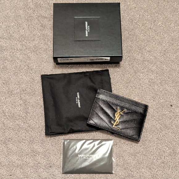 YSL Black Grainy Leather Card Holder - Picture 2 of 9